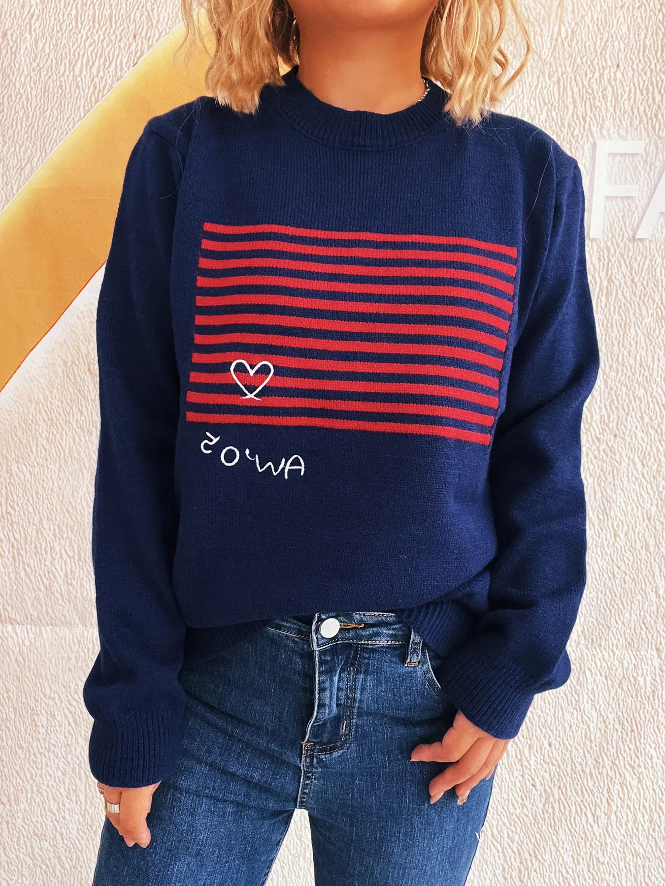 Striped Round Neck Long Sleeve Sweater