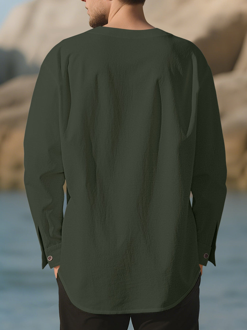 Men's Full Size Casual Pleated Long Sleeve Blouse Plus Size