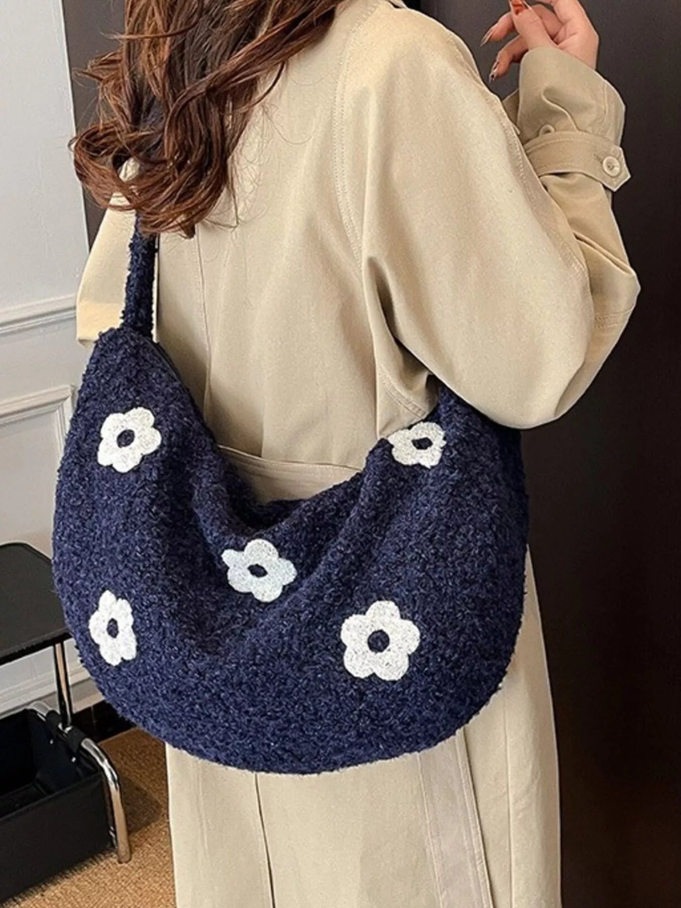 Floral Plush Crossbody Bag
