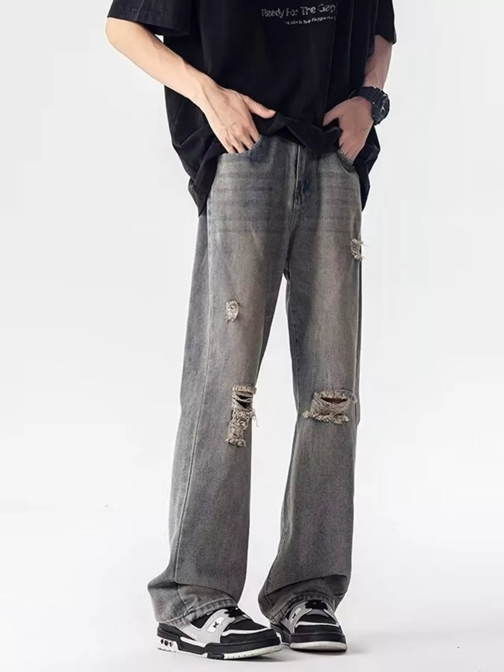 Men's Full Size Distressed Loose Fit Jeans Plus Size