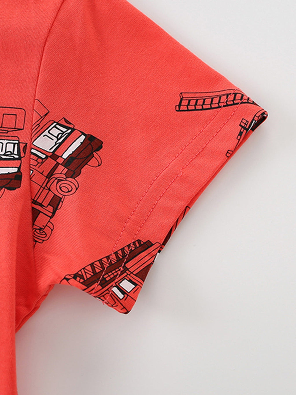 Children's Fire Truck Print Crew Neck Short Sleeve T-Shirt