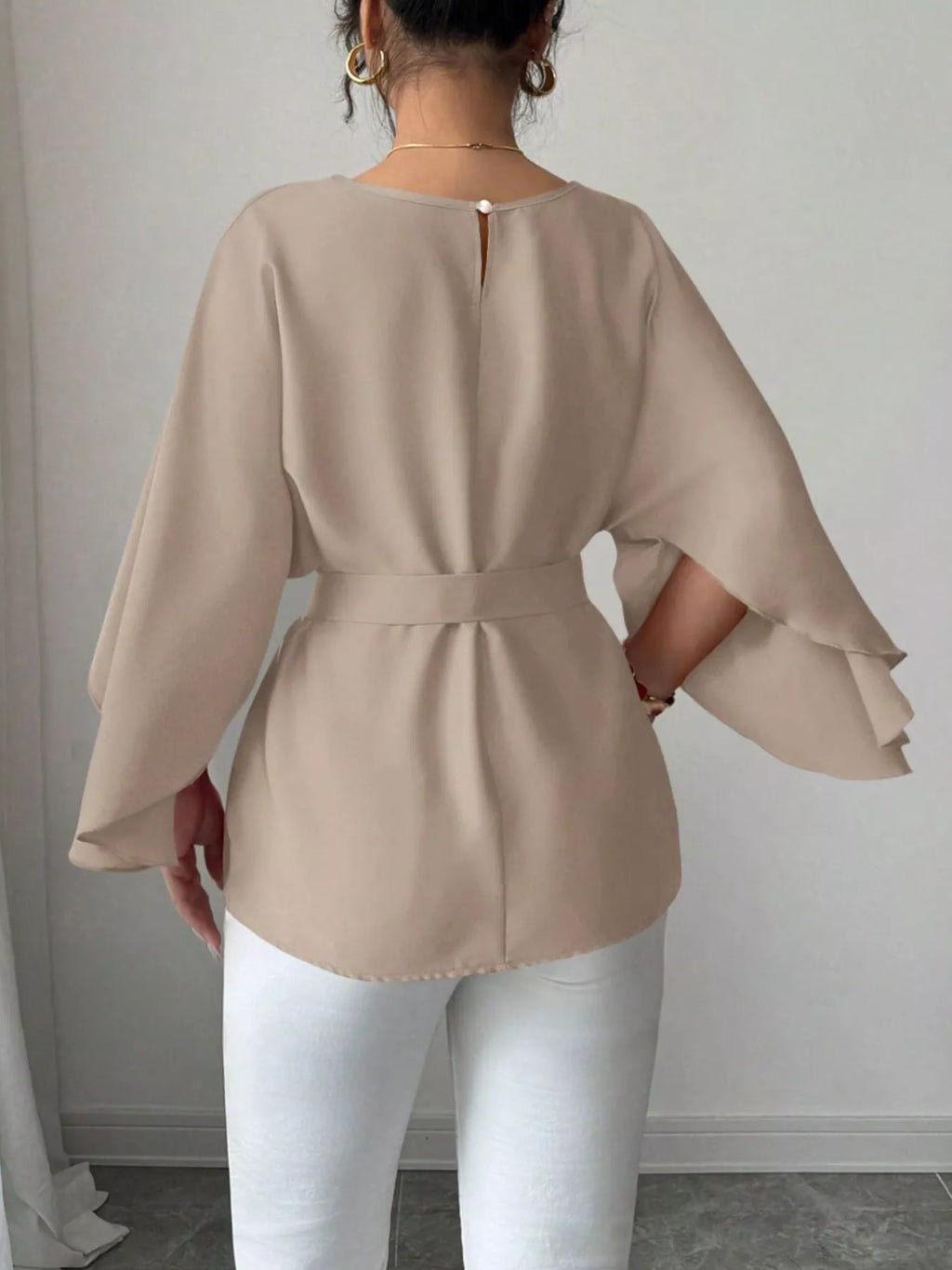 Batwing Sleeve Belted Blouse