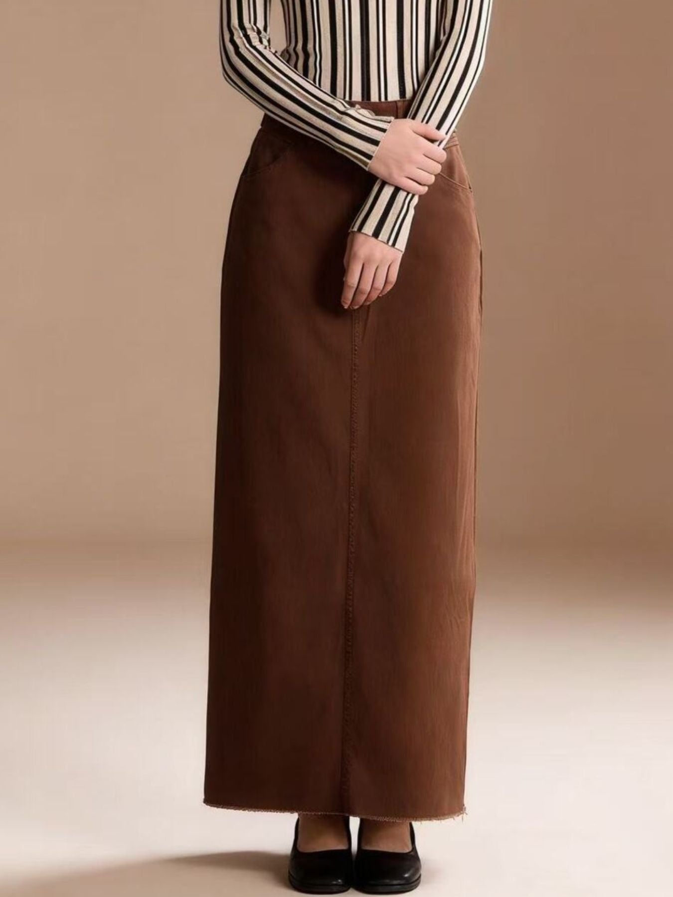 Raw Hem Maxi Denim Skirt