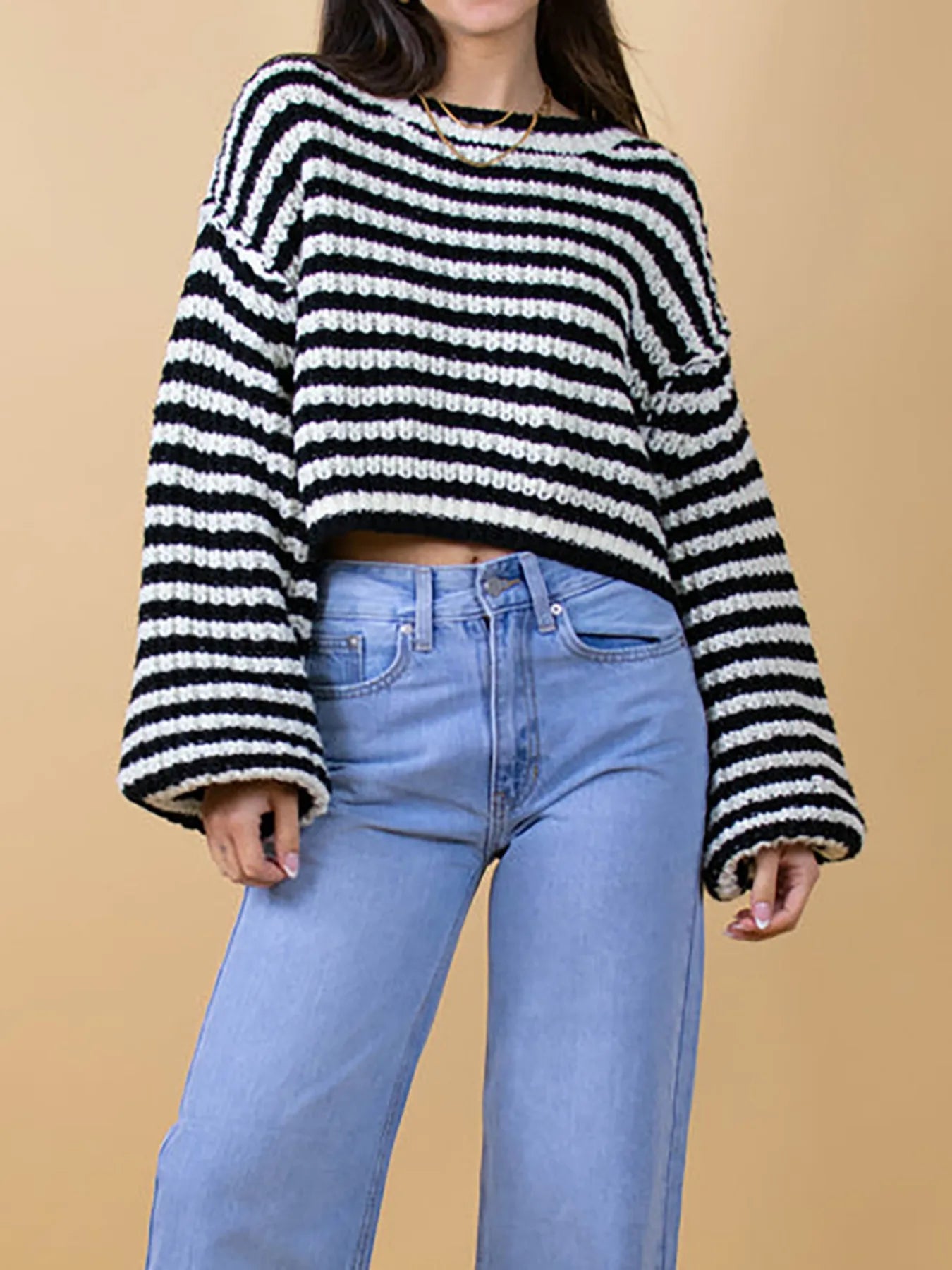 Oversized Striped Drop Shoulder Sweater