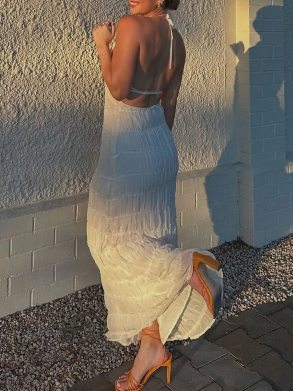 Ruched Halter Neck Maxi Dress
