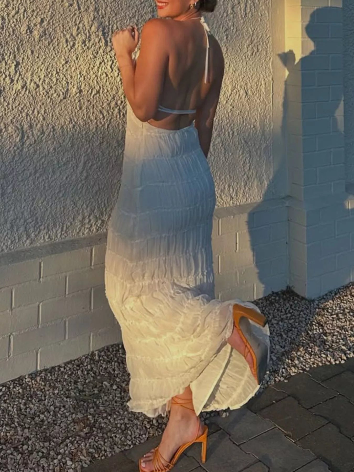 Ruched Halter Neck Maxi Dress
