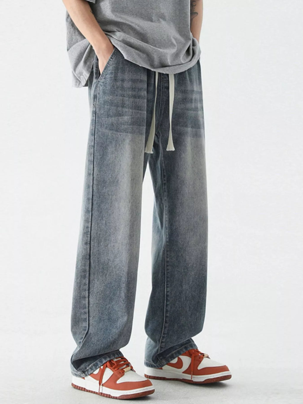 Men's Full Size Wide Leg Relaxed Fit Vintage Wash Jeans Plus Size