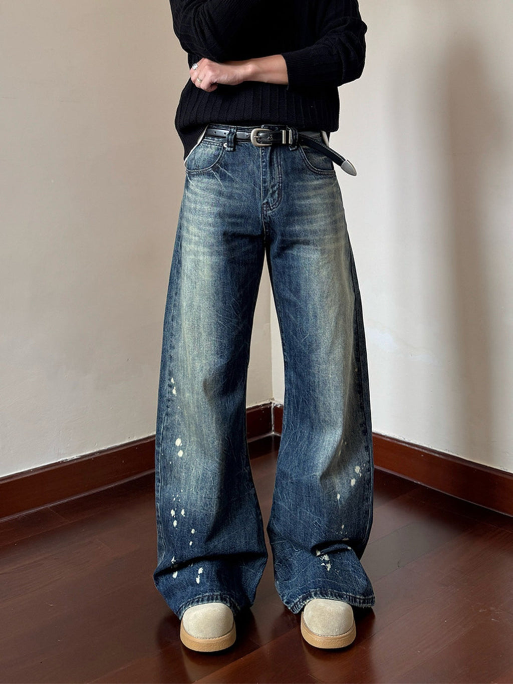 Men's Full Size Vintage Wash Wide Leg Jeans Plus Size