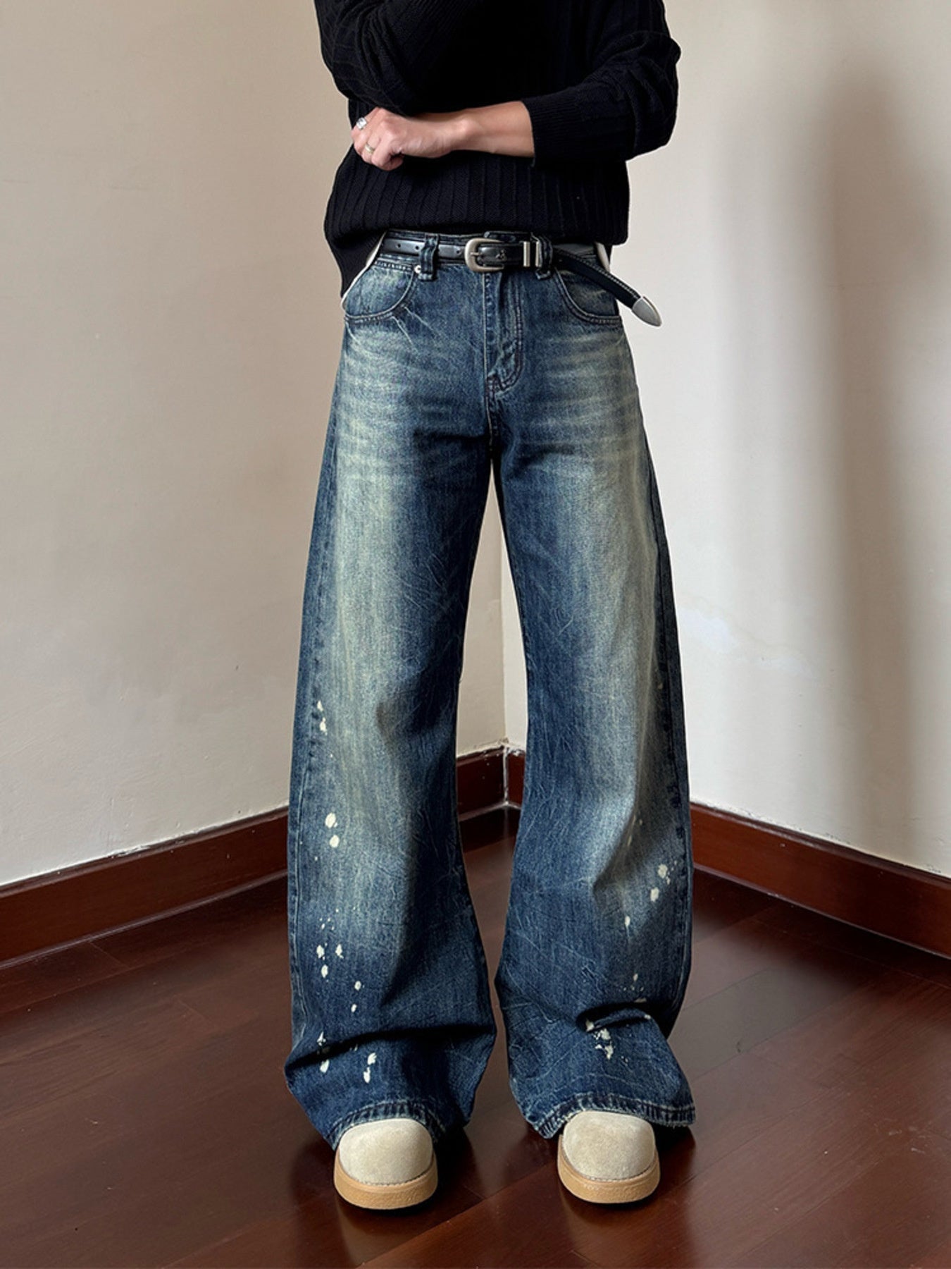 Men's Full Size Vintage Wash Wide Leg Jeans Plus Size