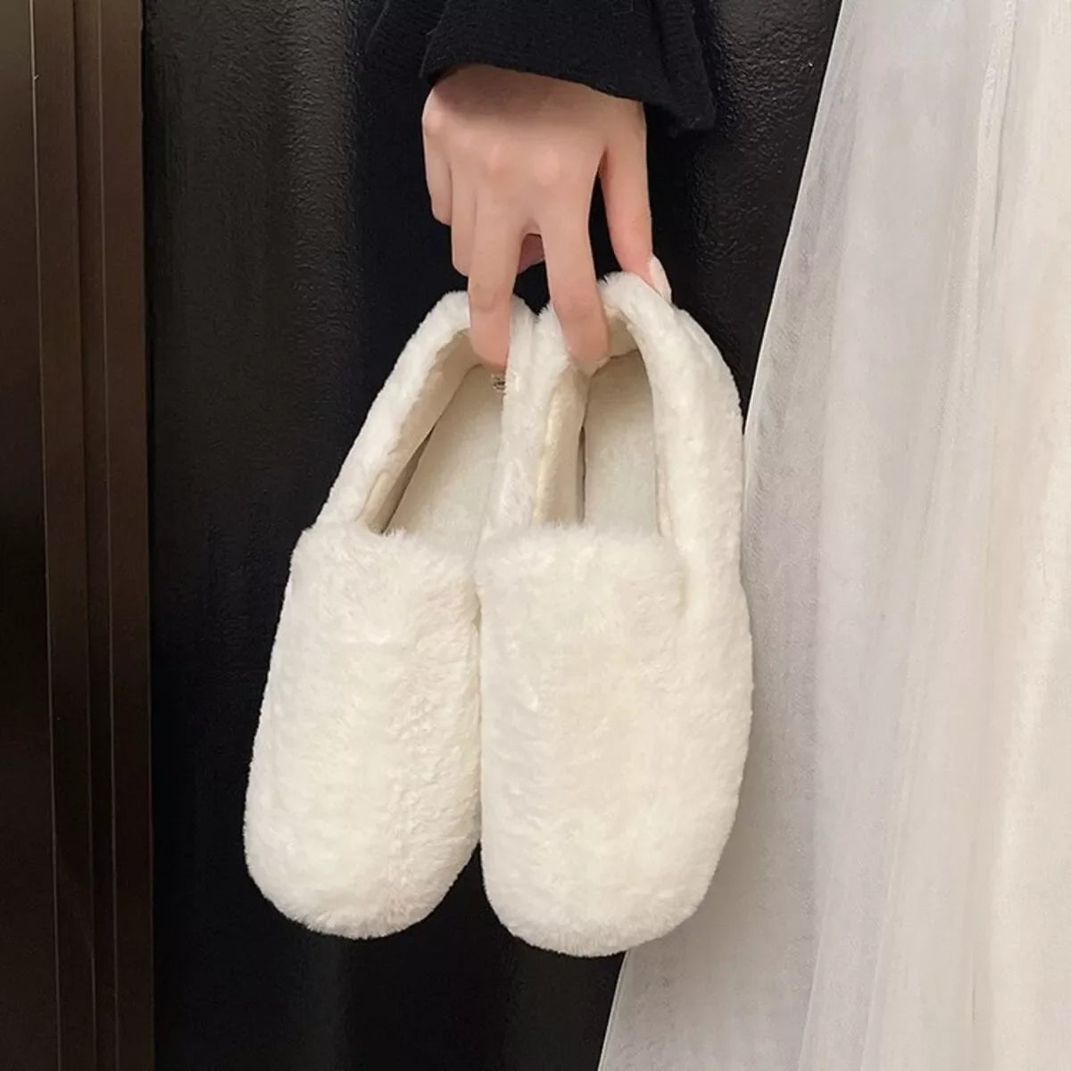 Fluffy Round Toe Slip-Ons