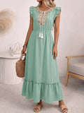 Tie Neck Ruffle Sleeve Maxi Dress