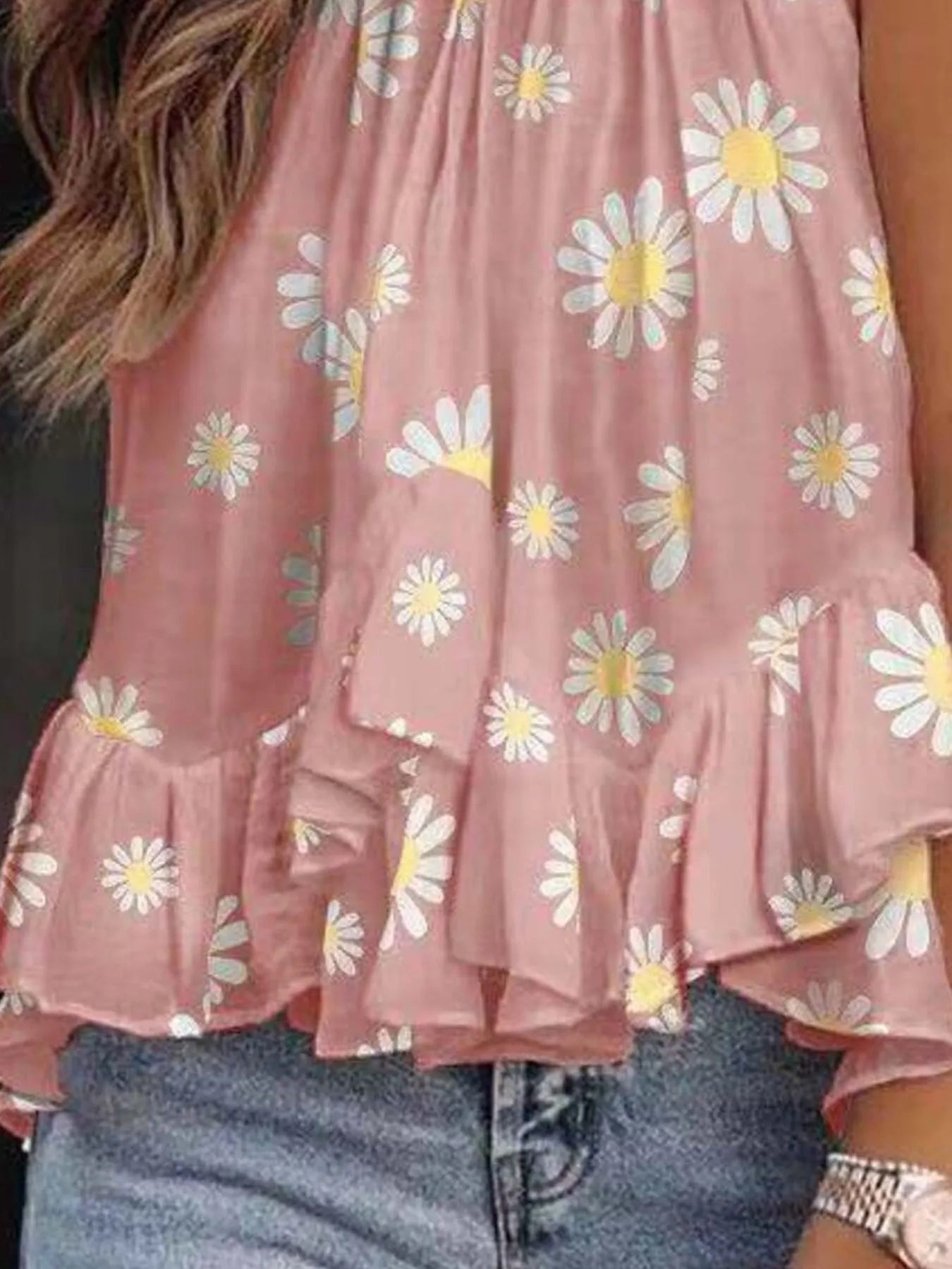 Ruffled Printed Halter Neck Cami Top