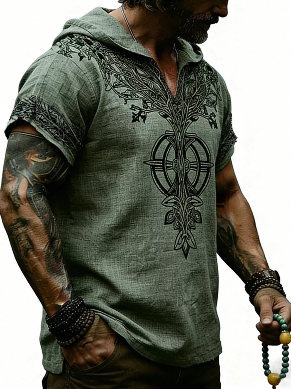 Men's Full Size Printed Hooded Short Sleeve Top Plus Size