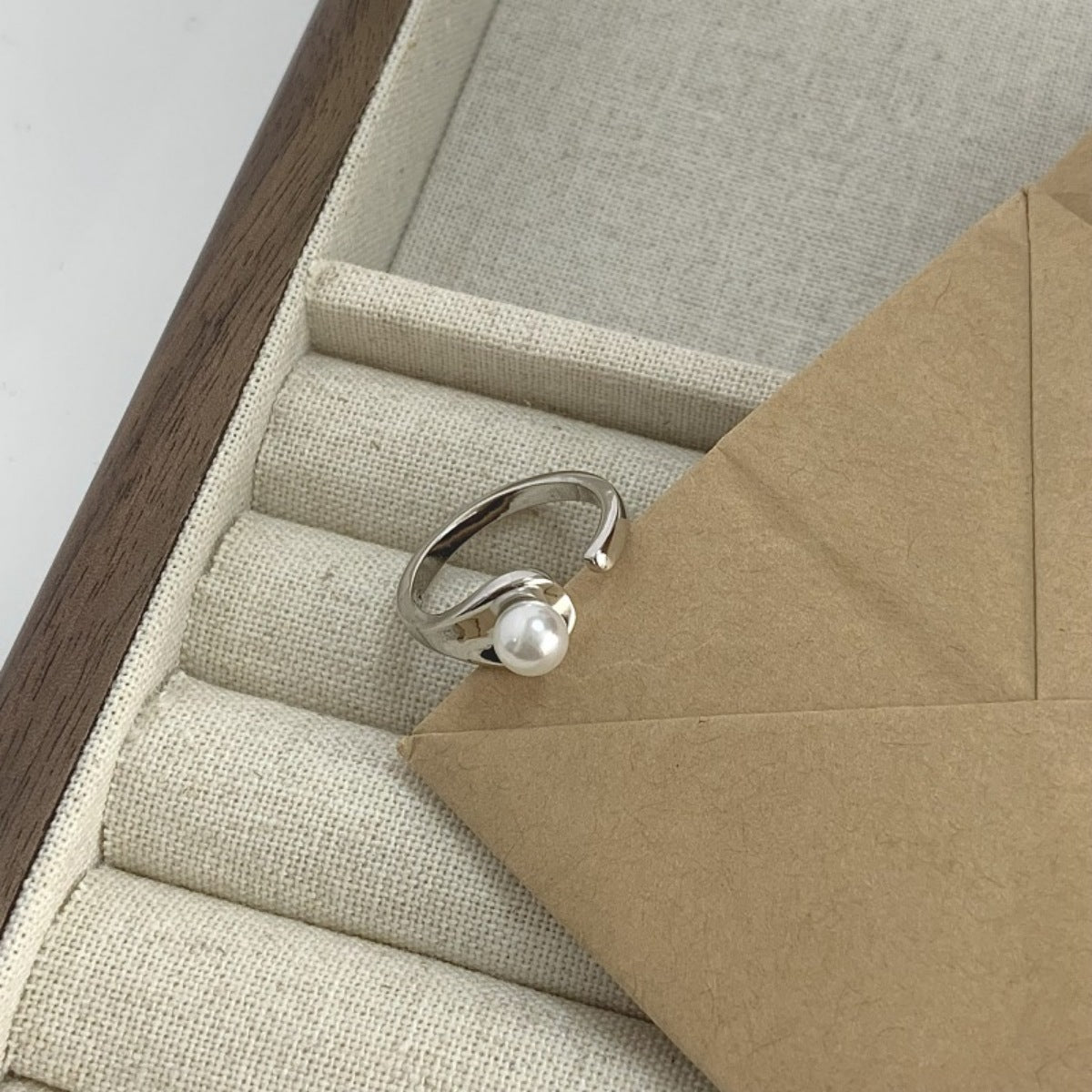 Pearl Accent Open Cuff Ring