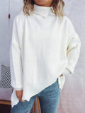Slit Turtleneck Long Sleeve Sweater