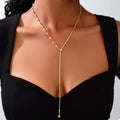 18K Gold-Plated Chain Y-Drop Necklace with Synthetic Pearl Accent