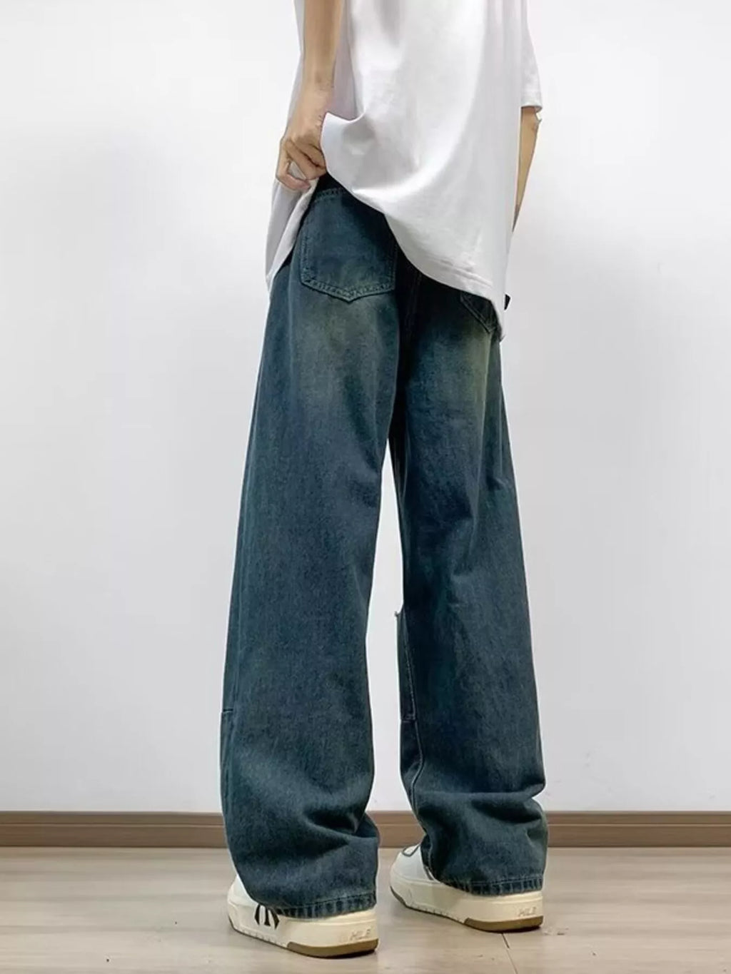 Men's Full Size Distressed Wide Leg Jeans Plus Size
