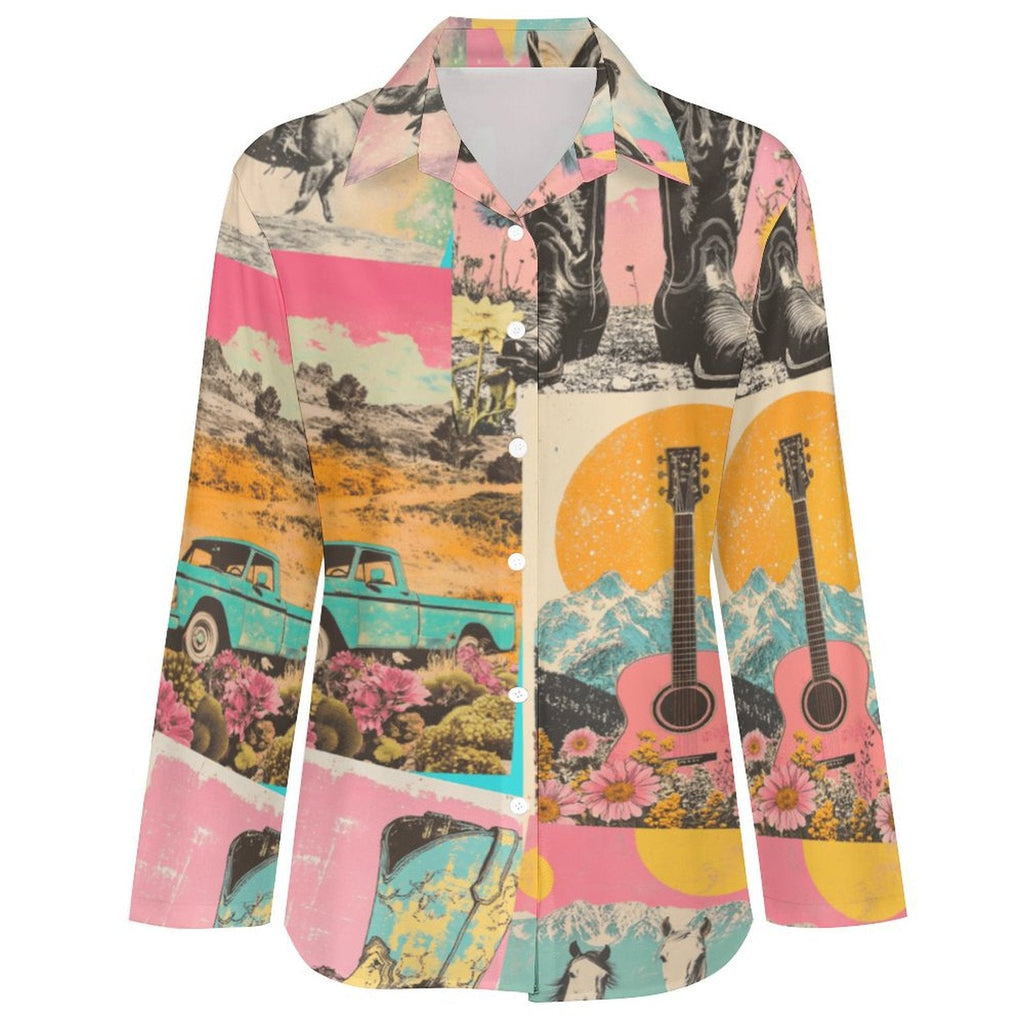 Baha Ranch Pop Western Wanted Collage Button Up Shirt