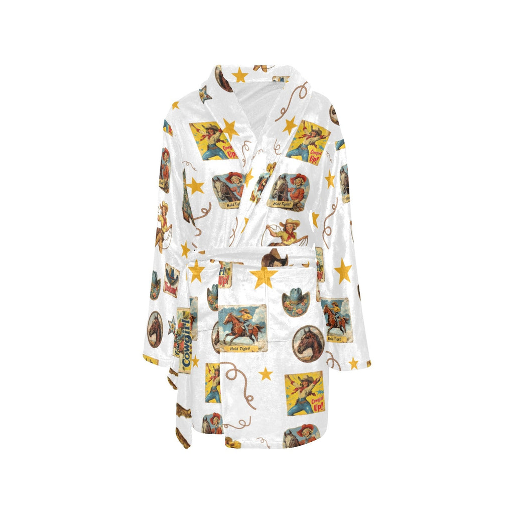Baha Ranch Vintage Cowgirl Collage Women's Western Bath Robe