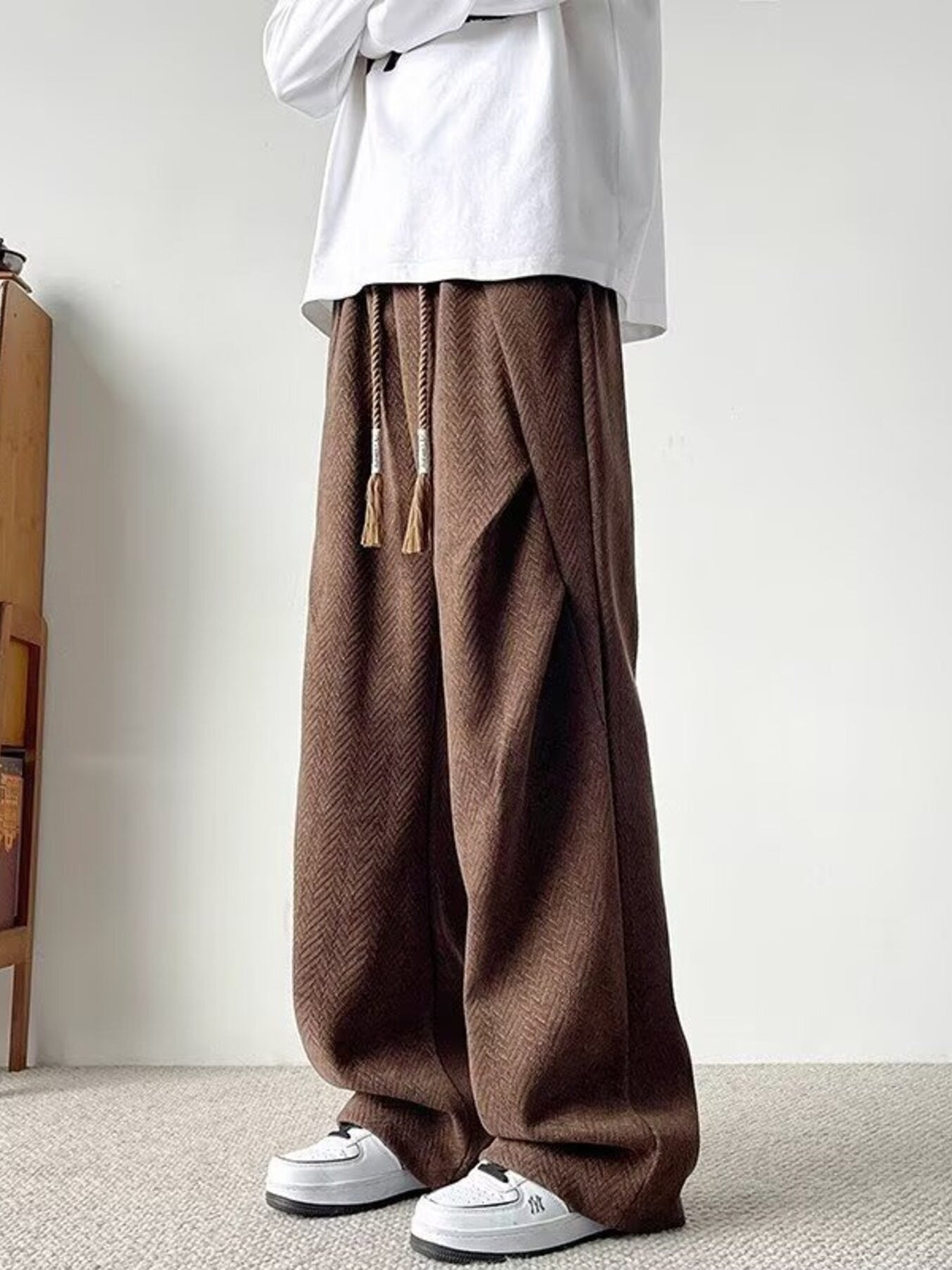 Men's Plus Size Drawstring Wide Leg Casual Pants