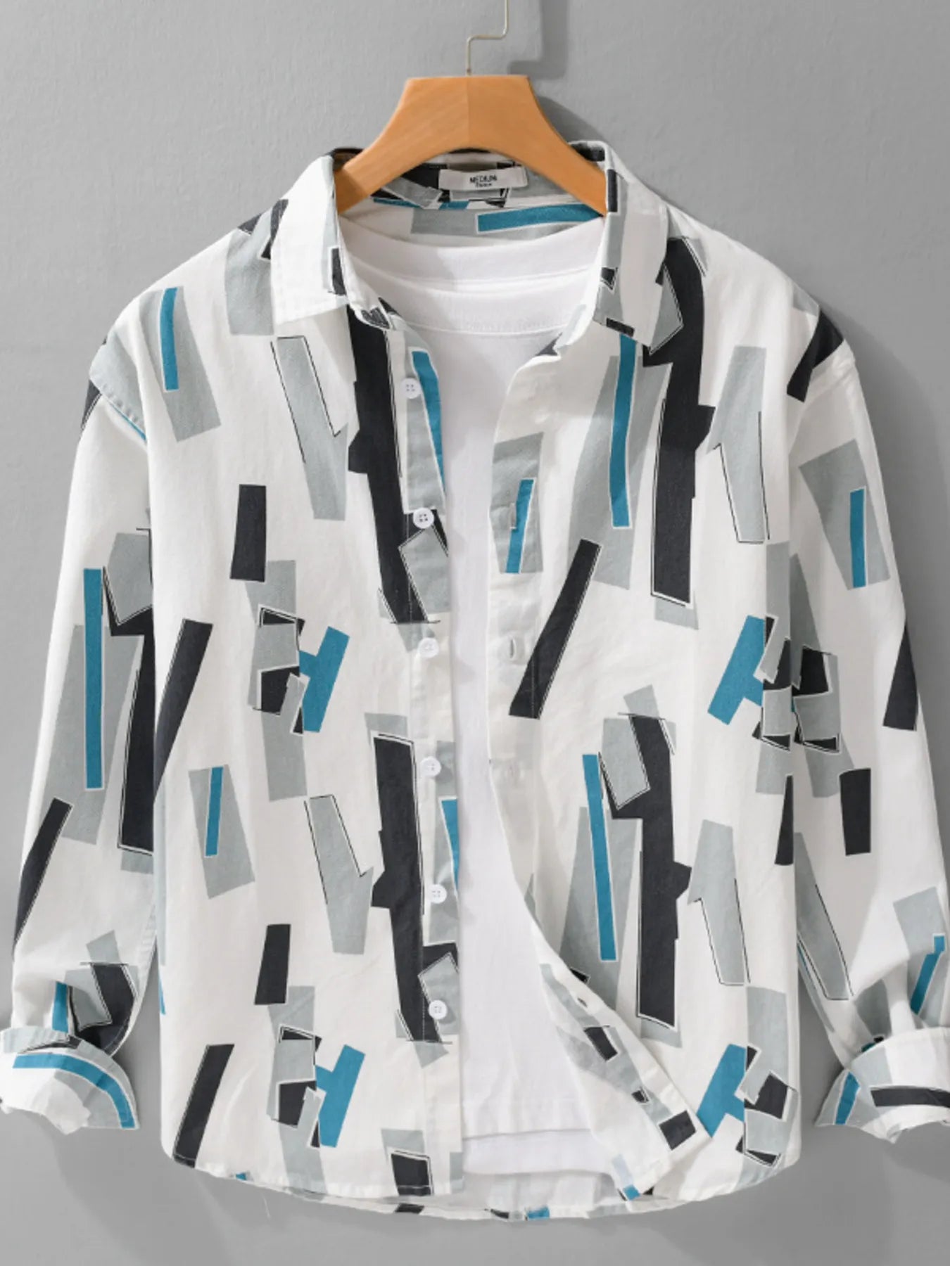 Men's Plus Size Printed Button Up Long Sleeve Shirt
