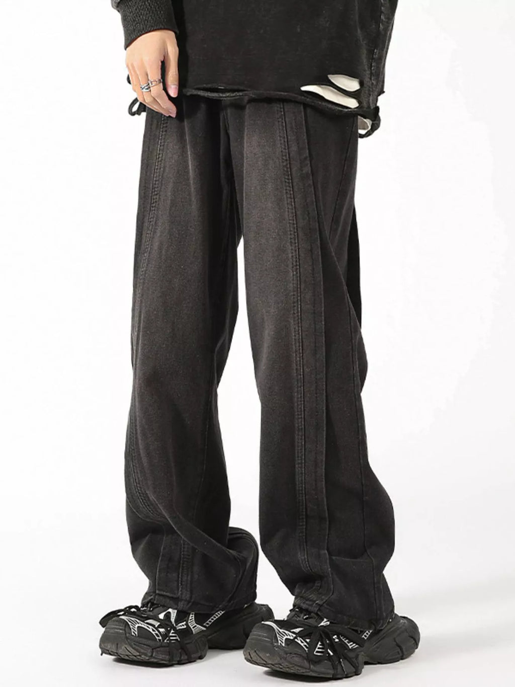 Men's Plus Size Washed Wide Leg Jeans