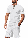 Men's Full Size Casual Short Sleeve Top & Shorts Set Plus Size