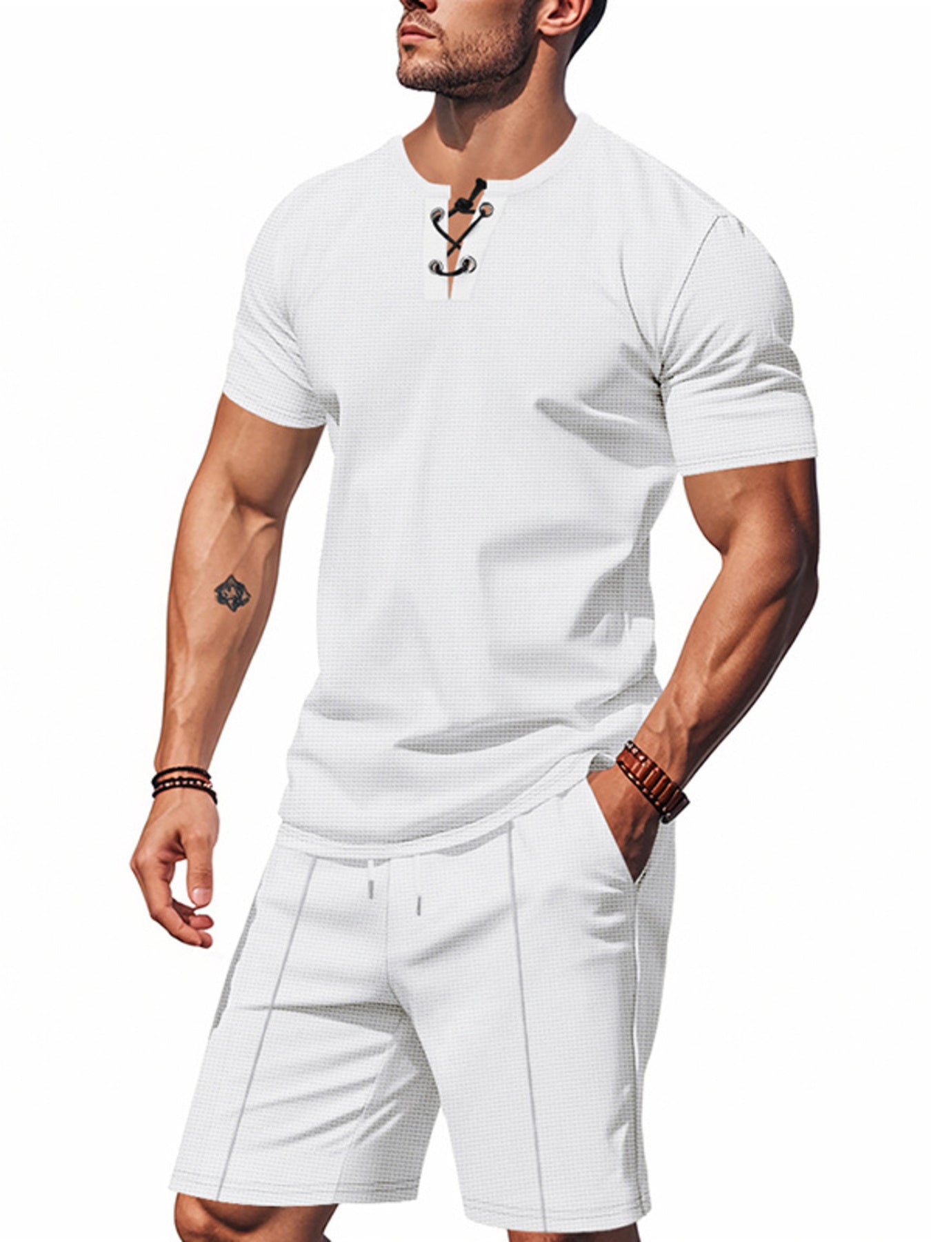 Men's Full Size Casual Short Sleeve Top & Shorts Set Plus Size