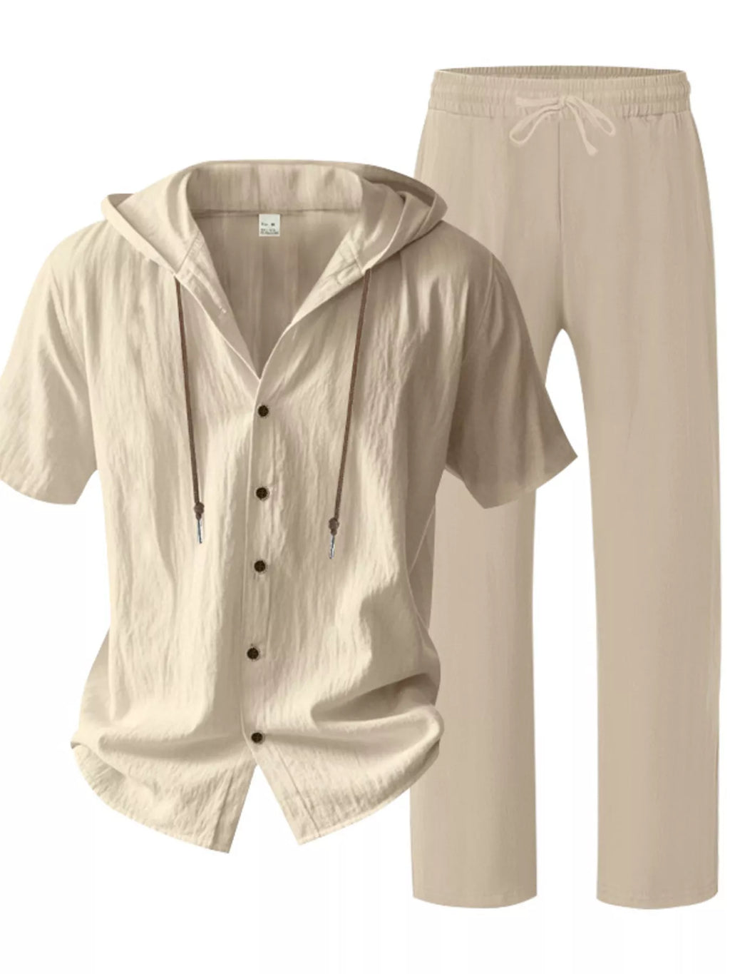 Men's Full Size Button Up Hooded Top and Pants Set Plus Size