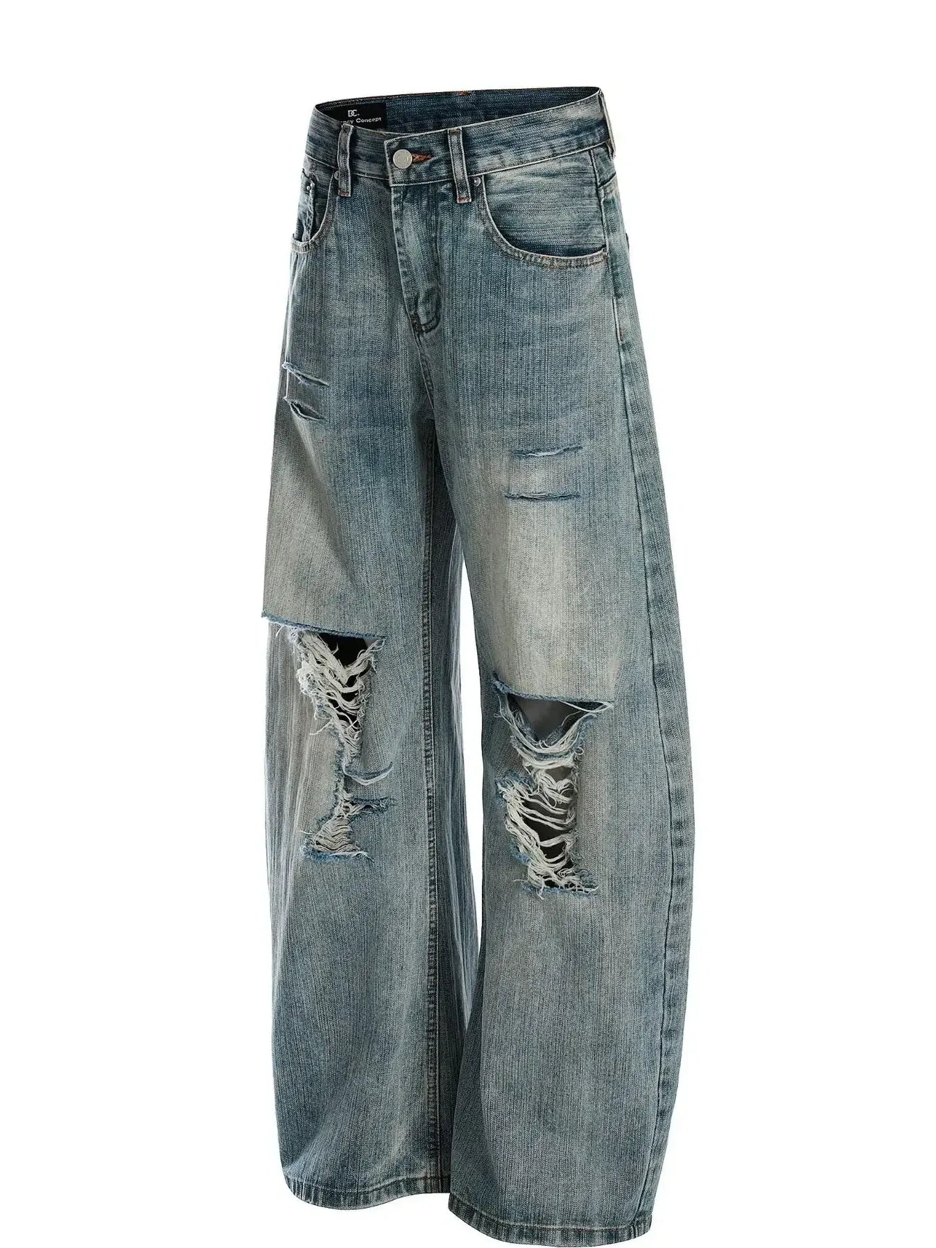 Men's Vintage Washed Distressed Wide Leg Jeans