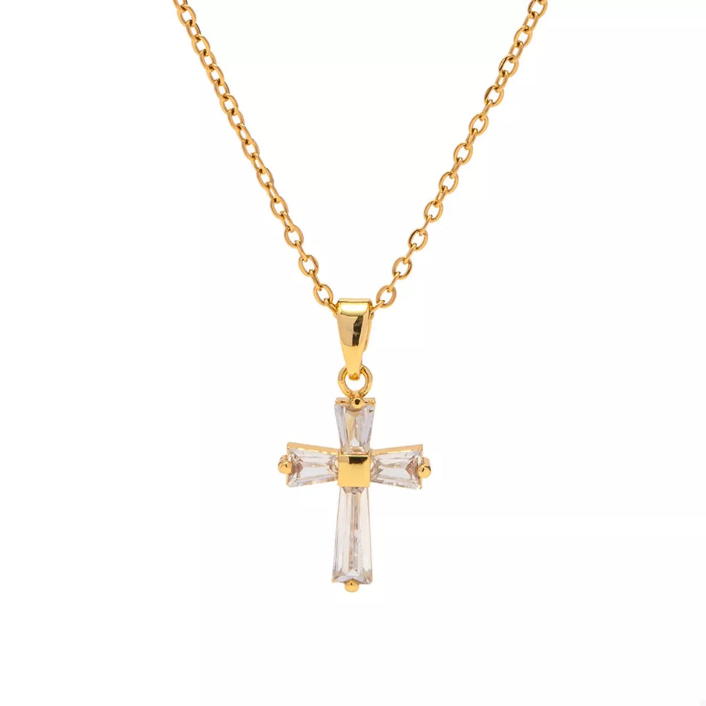 18K Gold-Plated Stainless Steel Zircon Cross Necklace