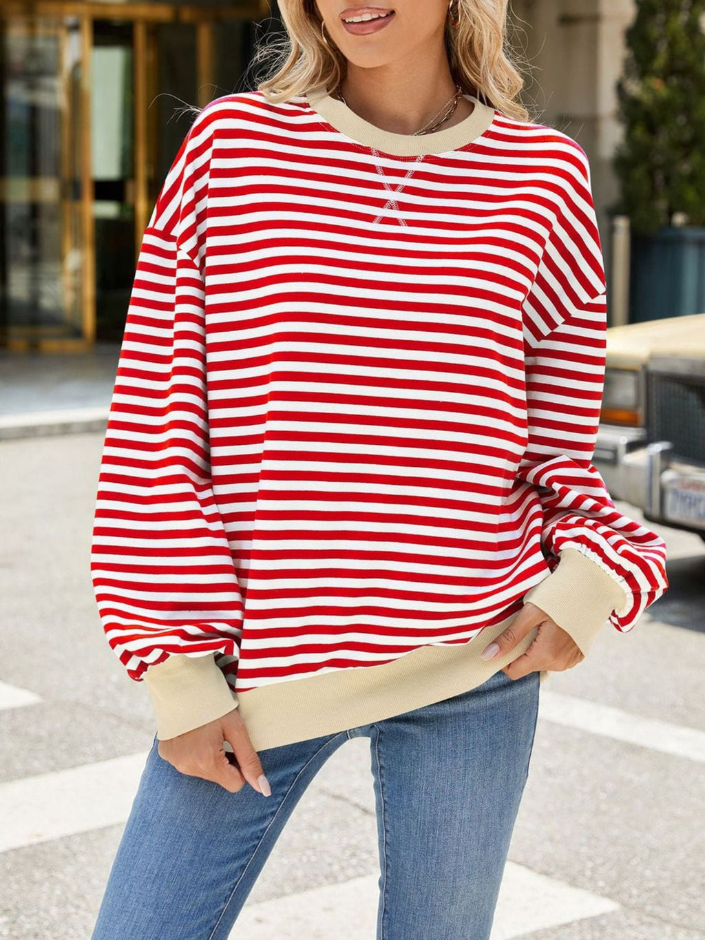 Striped Crew Neck Long Sleeve Sweatshirt
