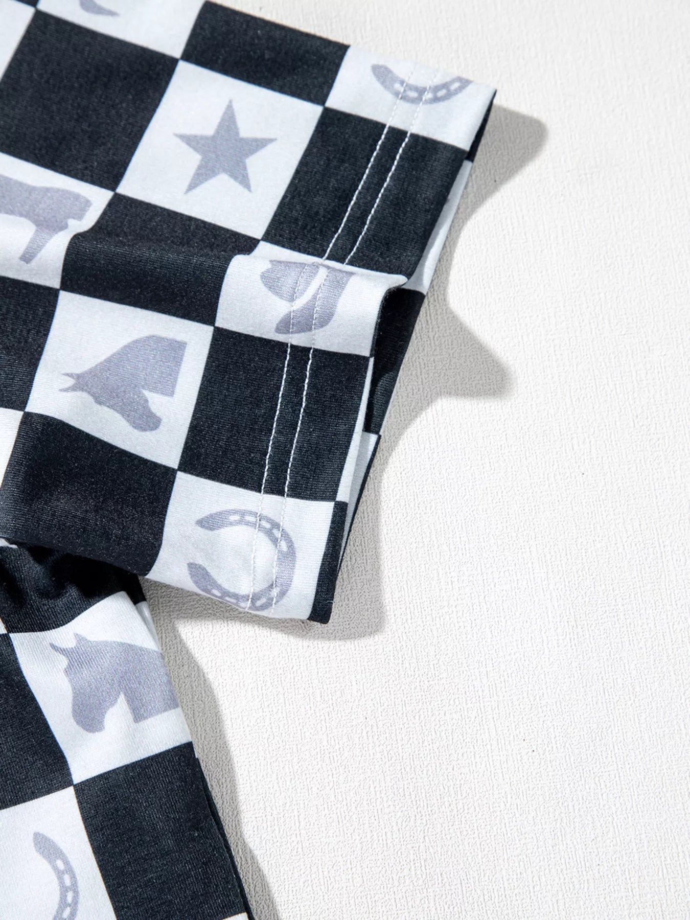 Western Checkerboard Print Side Split T Shirt