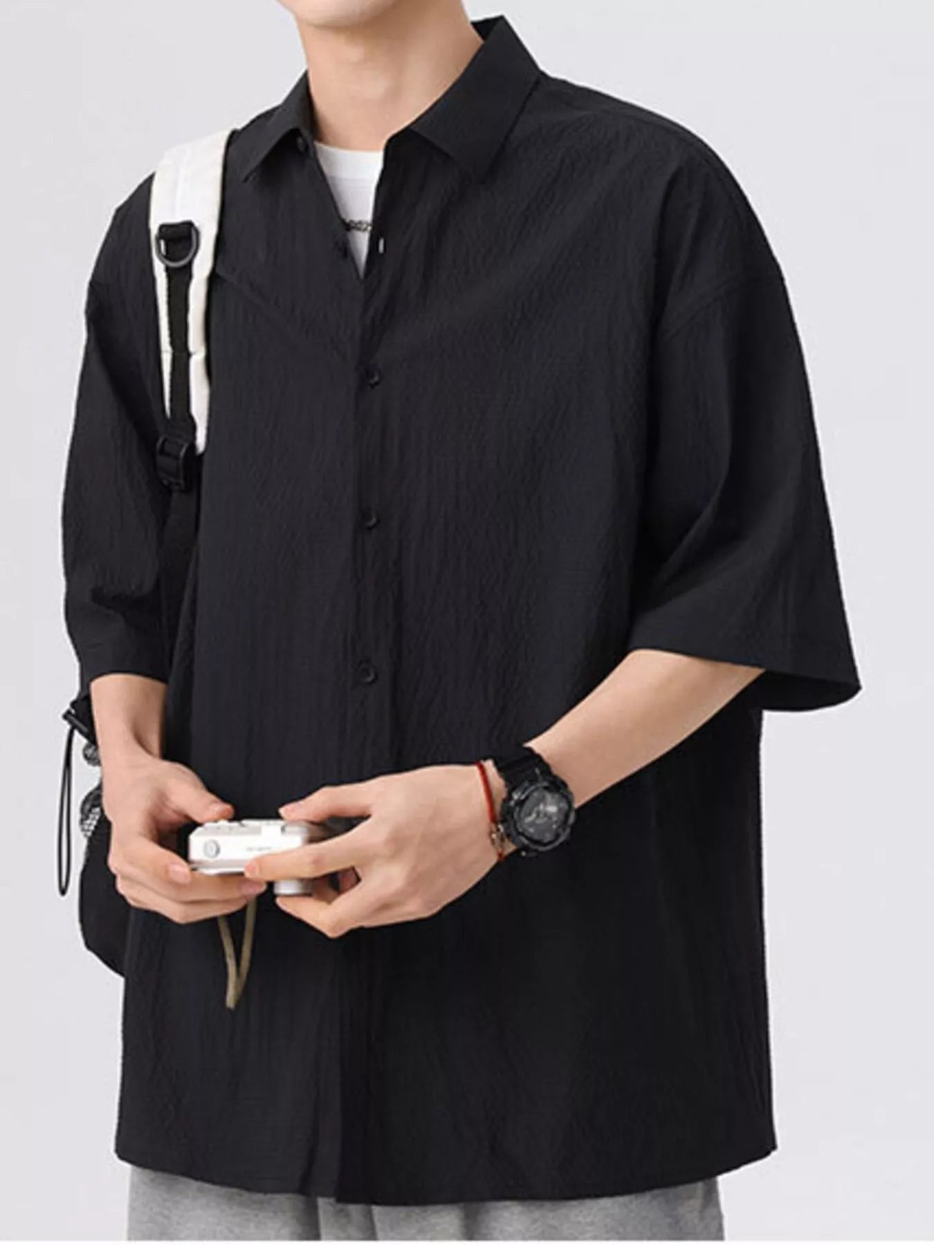 Men's Full Size Textured Short-Sleeve Shirt Plus Size