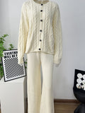 Cable Knit Cardigan & Wide Leg Pants Sweater Set