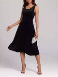 Round Neck Sleeveless Velvet A-Line Midi Dress