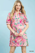 Umgee Jacquard Paisley Print Puff Sleeve Tunic Dress