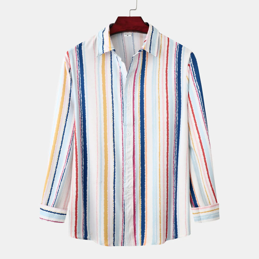 Men's Striped Button-Down Long Sleeve Shirt