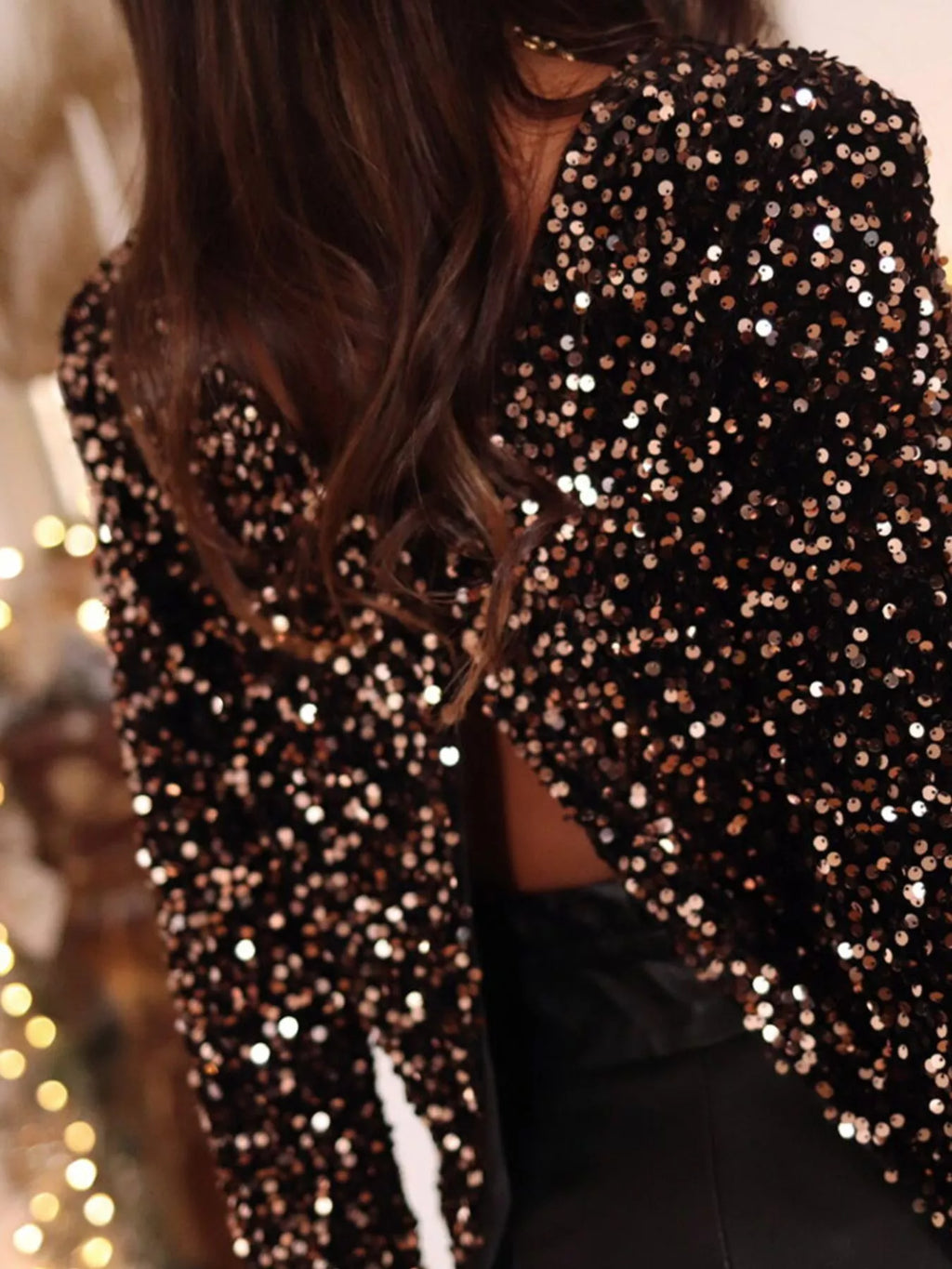 Sequin Long Sleeve Cutout Back Top