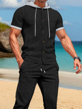 Men's Full Size Short-Sleeve Hooded Top and Shorts Set Plus Size
