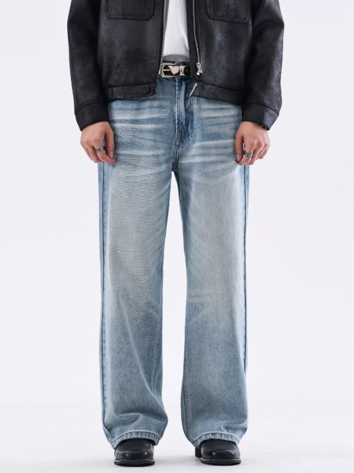 Men's Full Size Washed Wide Leg Jeans Plus Size