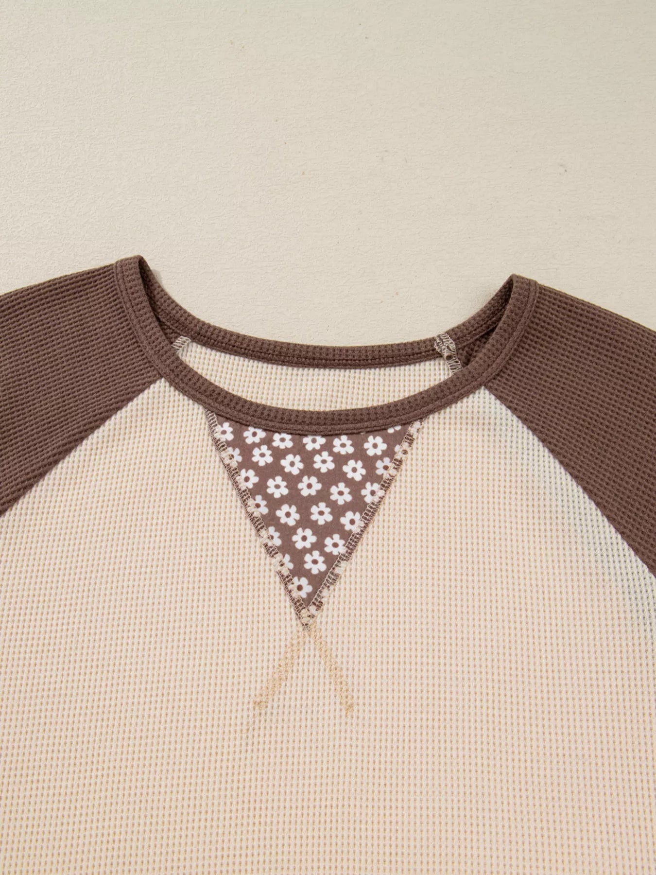 Floral Print Patchwork Color Block Long Sleeve Top