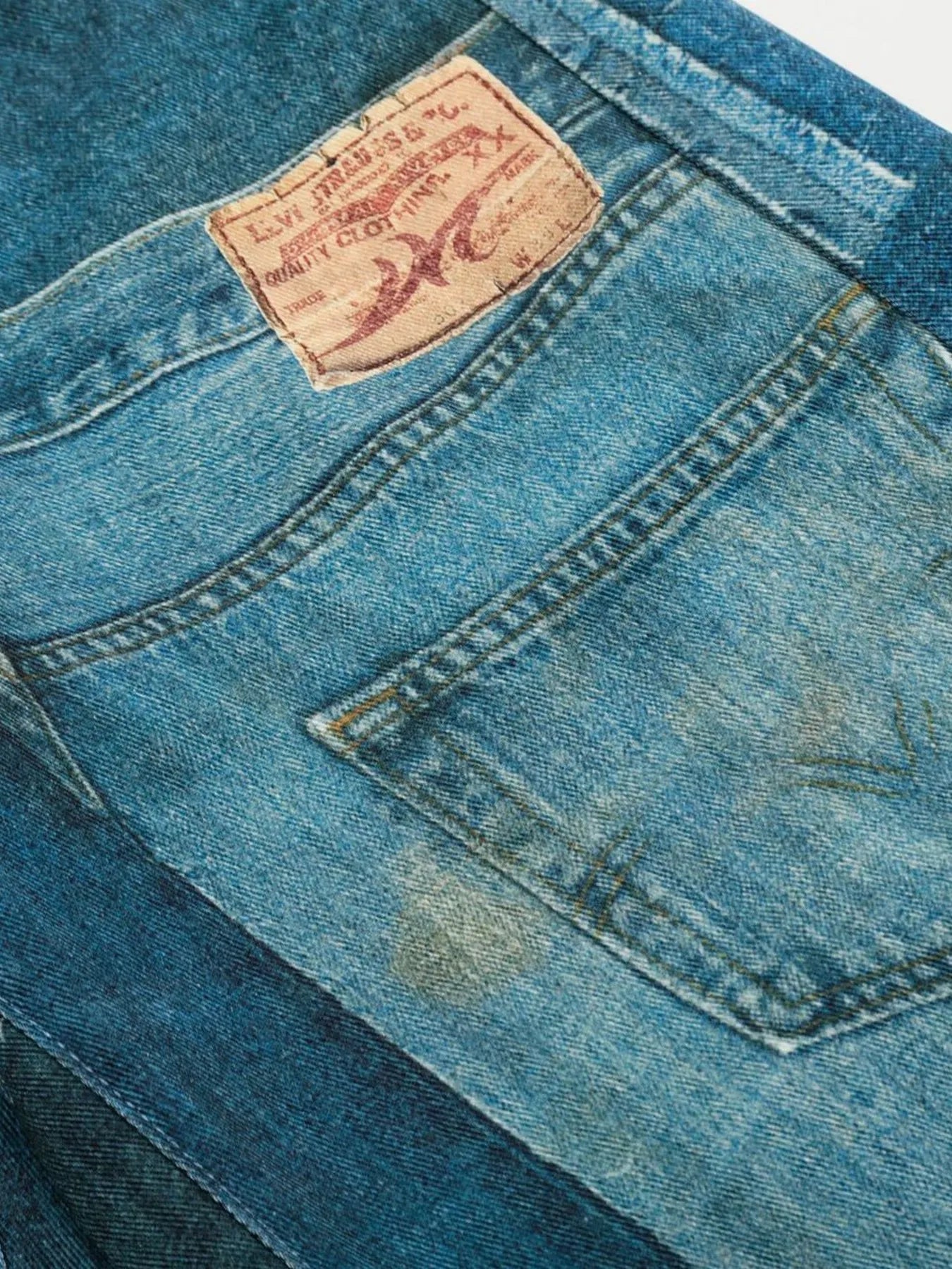 Men's Washed Patchwork Wide Leg Curved Jeans