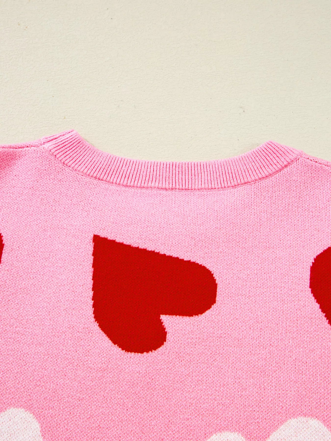 Pearl Embellished Heart Pattern Valentines Day Sweater