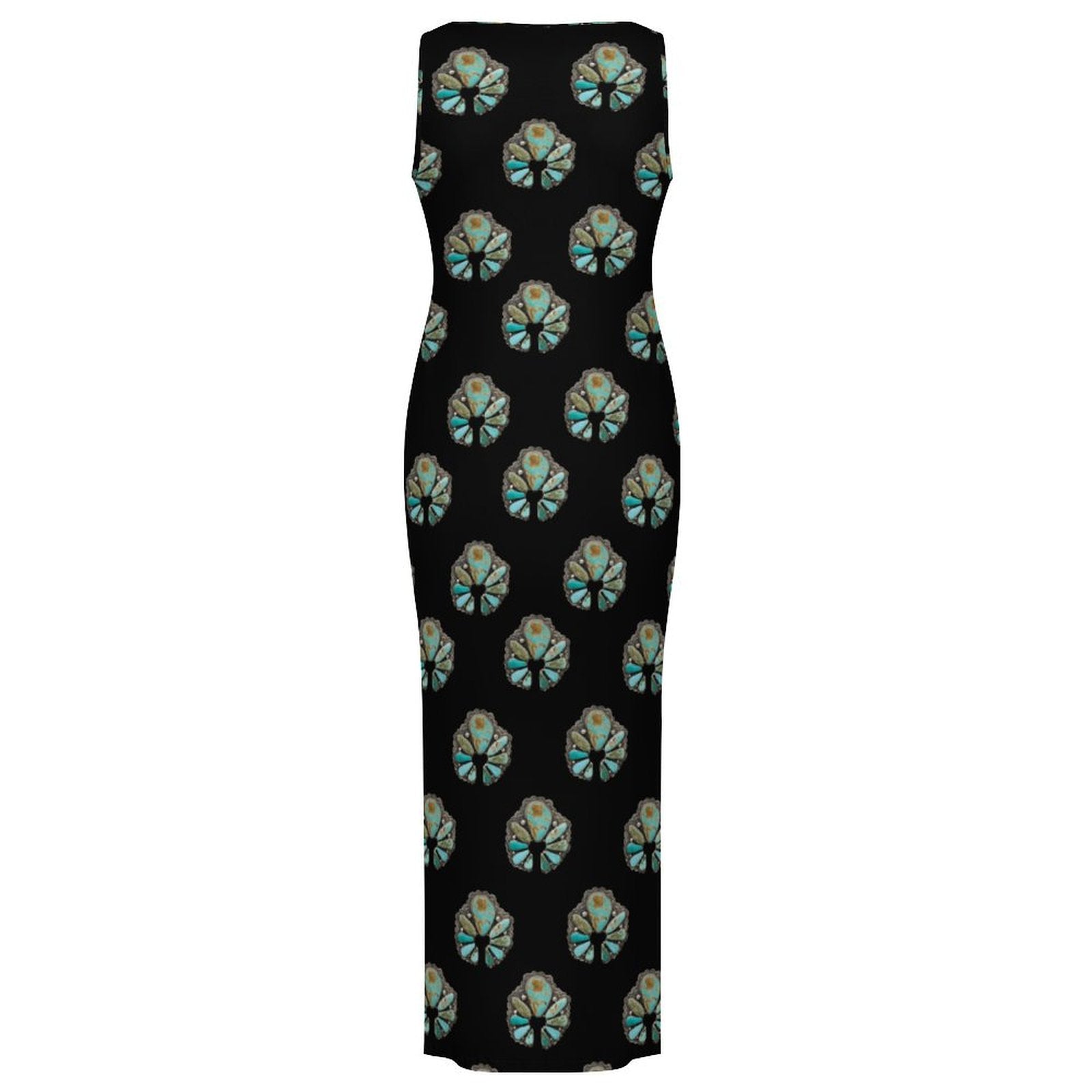 Baha Ranch Turquoise Naja Sleeveless Bodycon Side Slit Maxi Dress