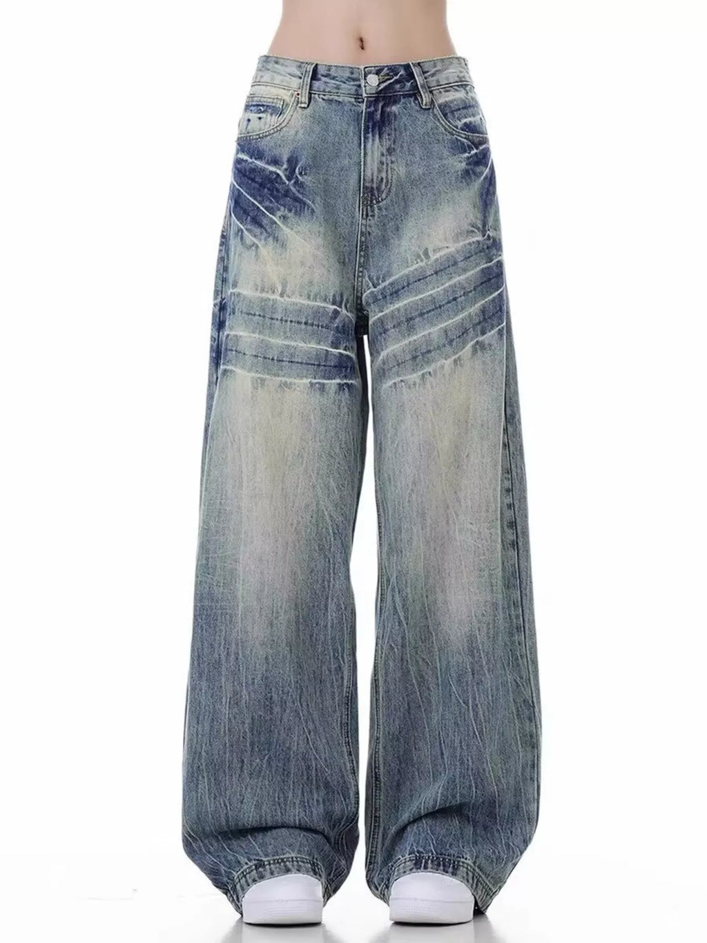 Men's Full Size Vintage Wash Wide Leg Jeans Plus Size