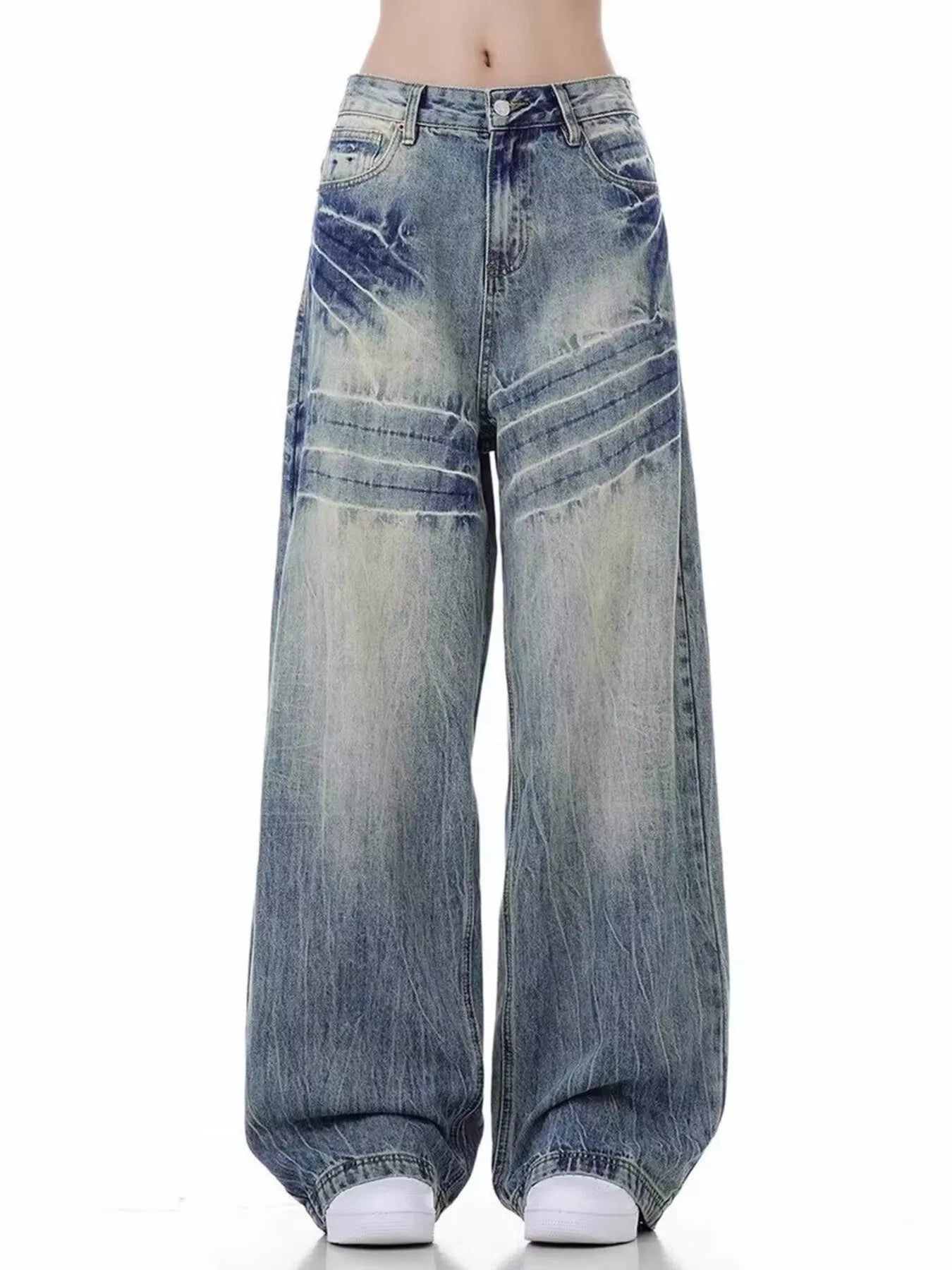 Men's Full Size Vintage Wash Wide Leg Jeans Plus Size