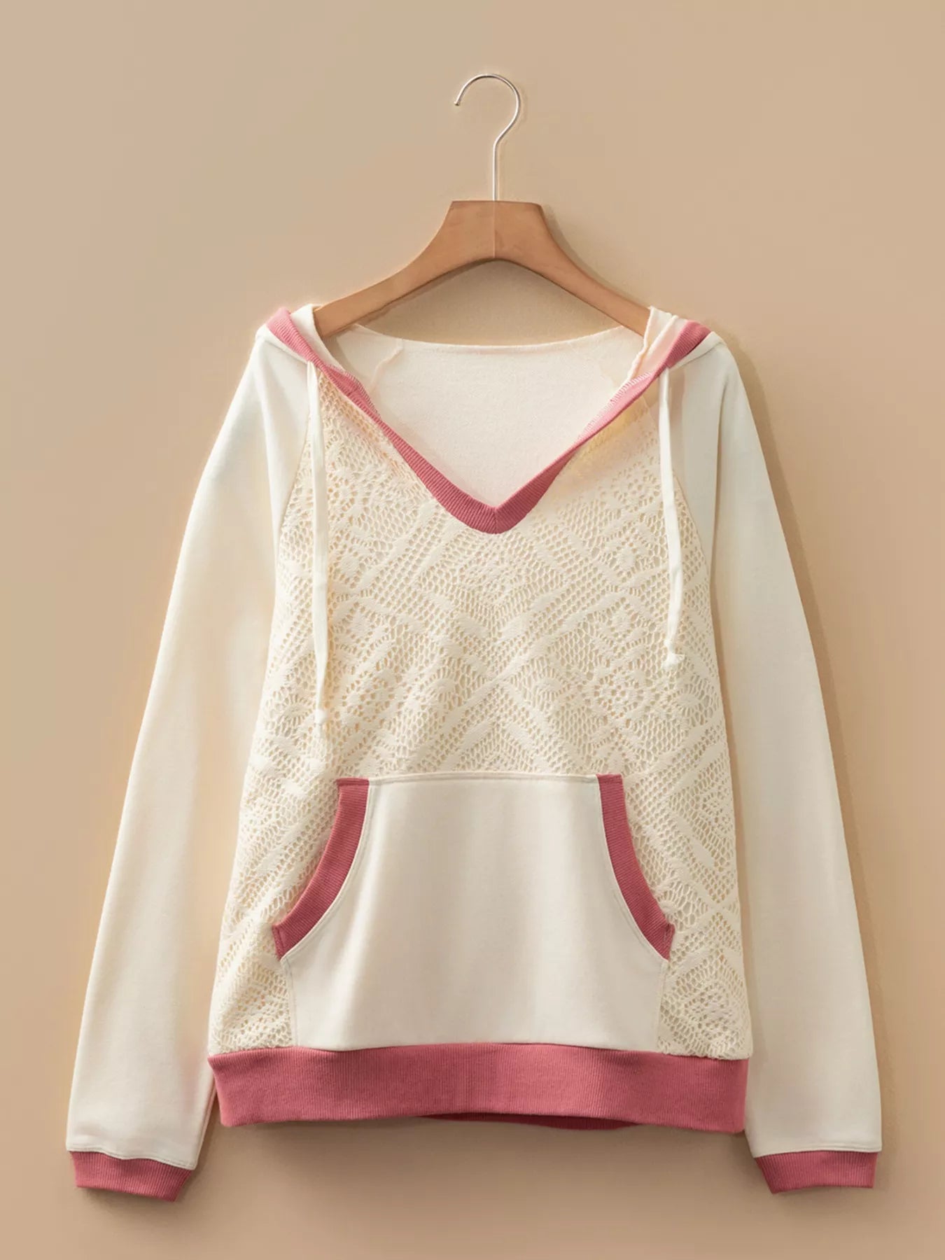 Crochet Panel Kangaroo Pocket Hoodie