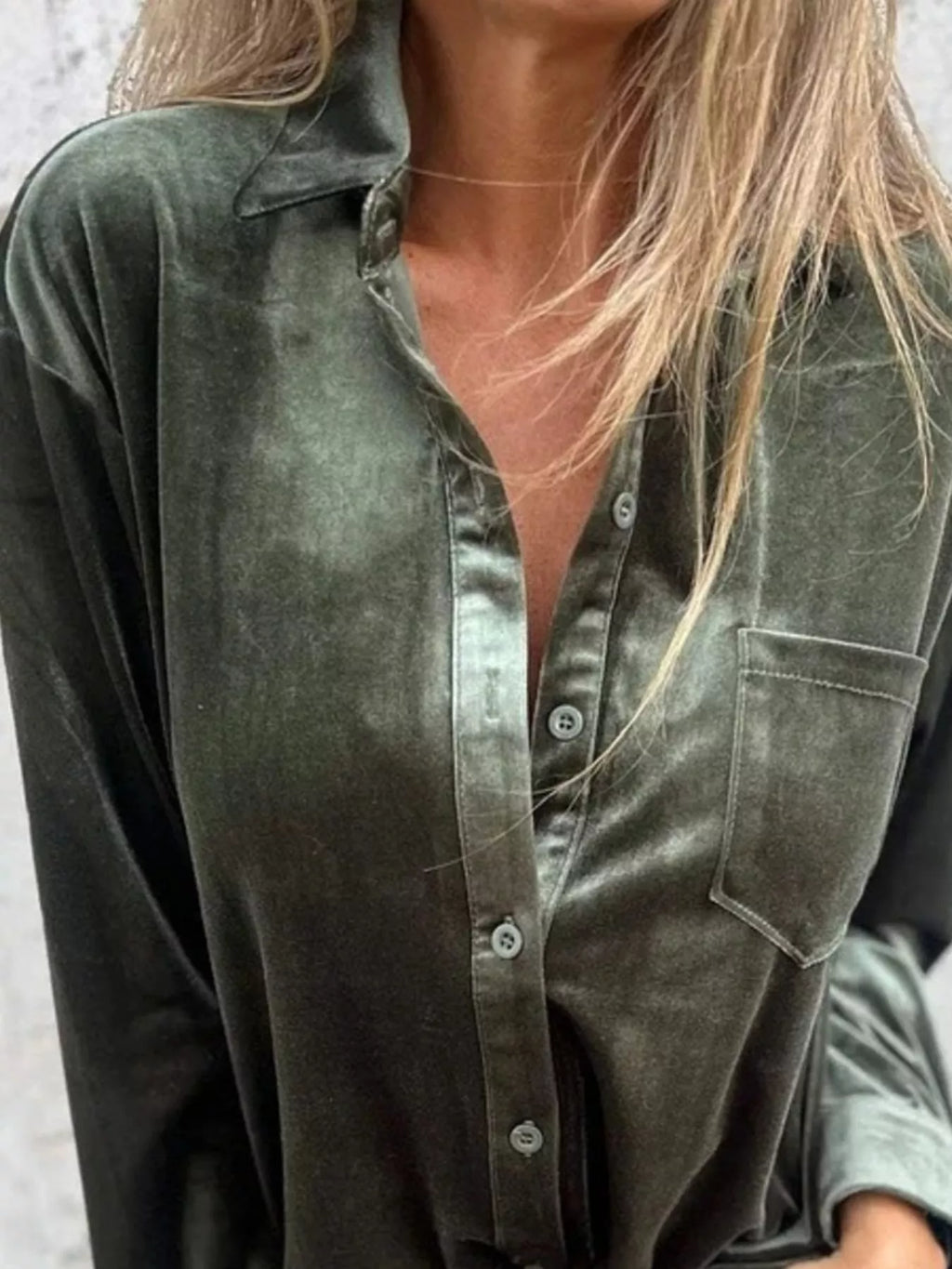Full Size Velvet Button-Up Long Sleeve Shirt Plus Size
