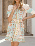 Printed Tie Waist Mini Dress